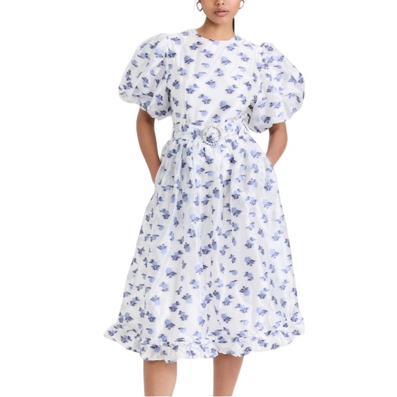 Sister Jane Pearl Floret Midi Dress Blue and White Sz S